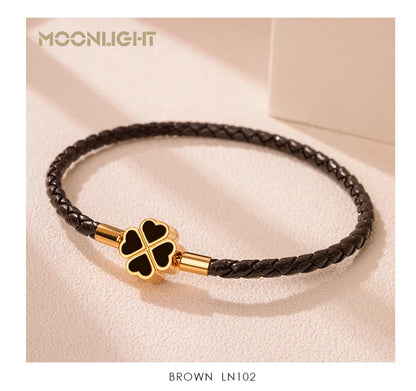 Firekløver flettet lær lykke armbånd gave