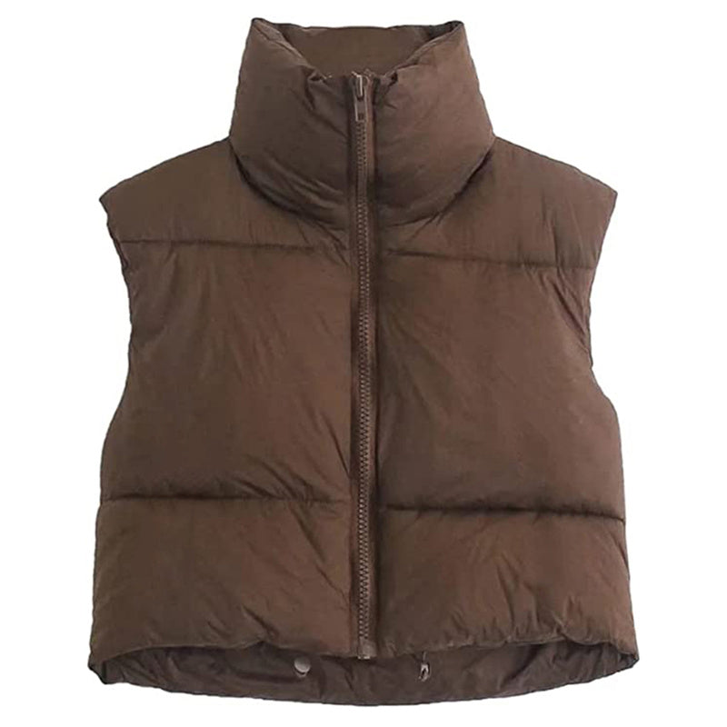 Warm Women’s Puffer Vest - Cropped Boxy, Polyester, Winter