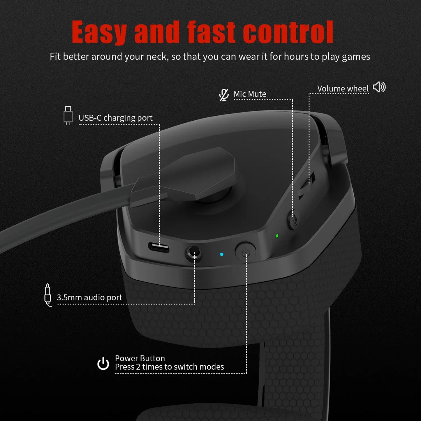 Wireless Gaming Headset With Mic Active Noise Cancellation