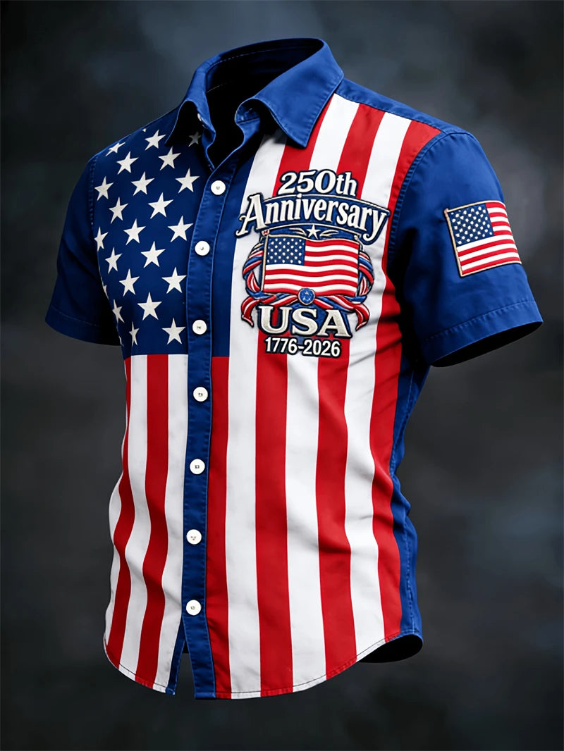 Soft Men's Hawaiian Shirt - Casual Short-Sleeve, 250th Anniversary USA Flag Design, Fourth Of July