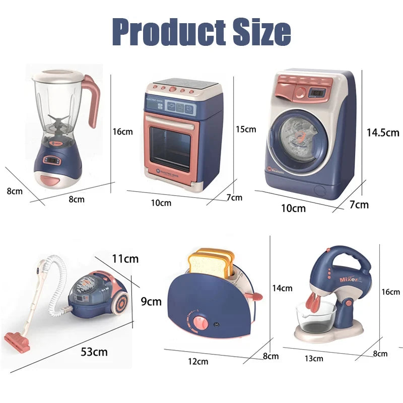 Pretend Kitchen Playset - Electric Vacuum, Juicer, Washing Machine & Water Sweeper Toys for Kids