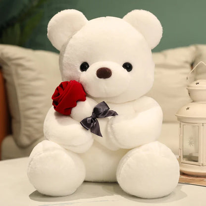 Teddy Bear Plush With Rose White Kawaii Stuffed Doll Romantic Valentines Day Gift 2026
