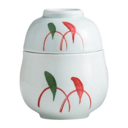 Handmålade japanska keramiska dessertskålar med lock, set