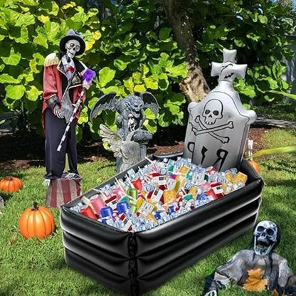 Opblaasbare Halloween-schedel, grafsteen en doodskist van PVC, griezelige sfeerdecoratie voor binnen en buiten, spookhuis 2026