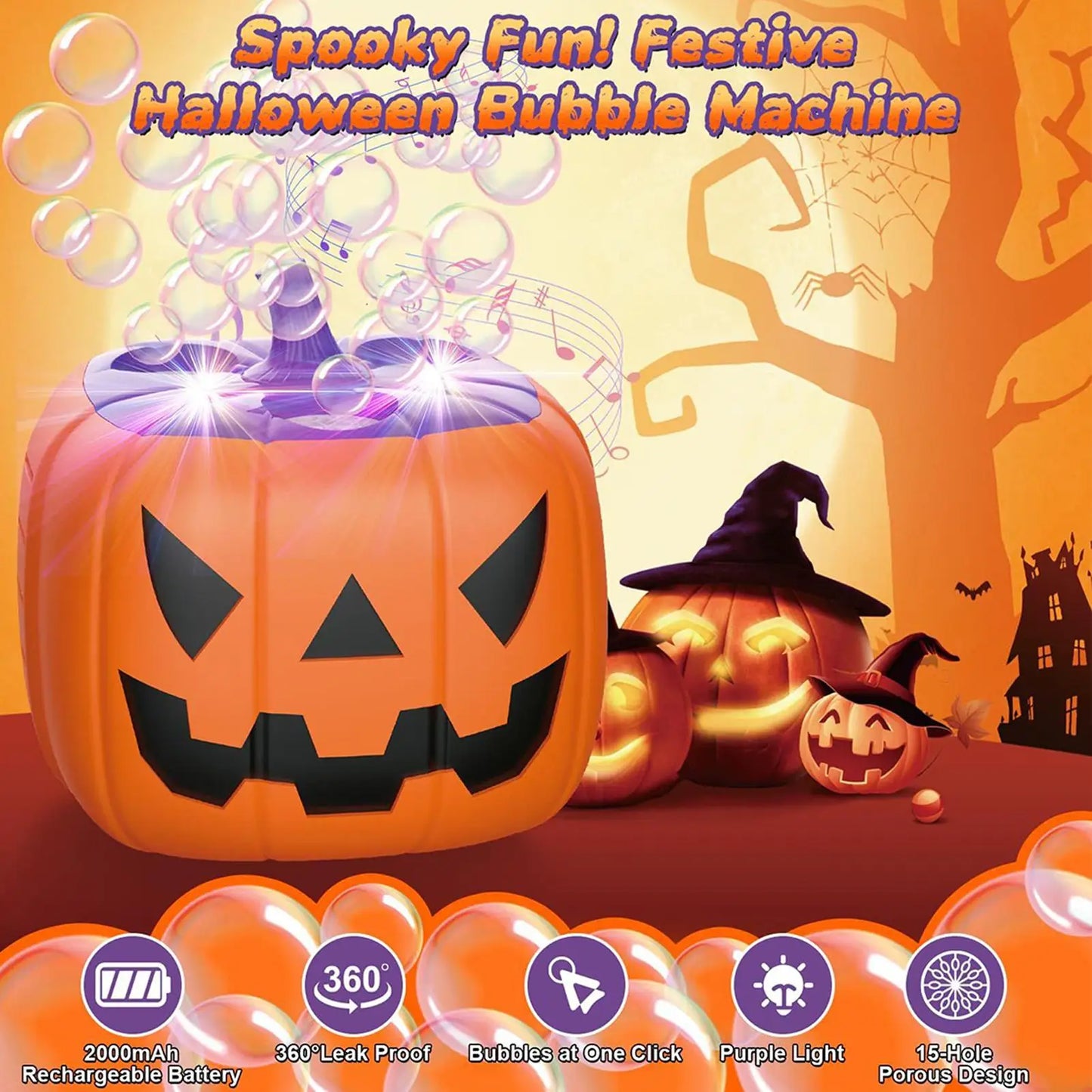 Pumpkin Bubble Machine Halloween 2025 With Lights Sound