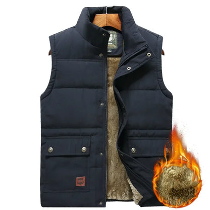 Warm Men's Padded Vest - Quilted Sleeveless, Fleece, Winter