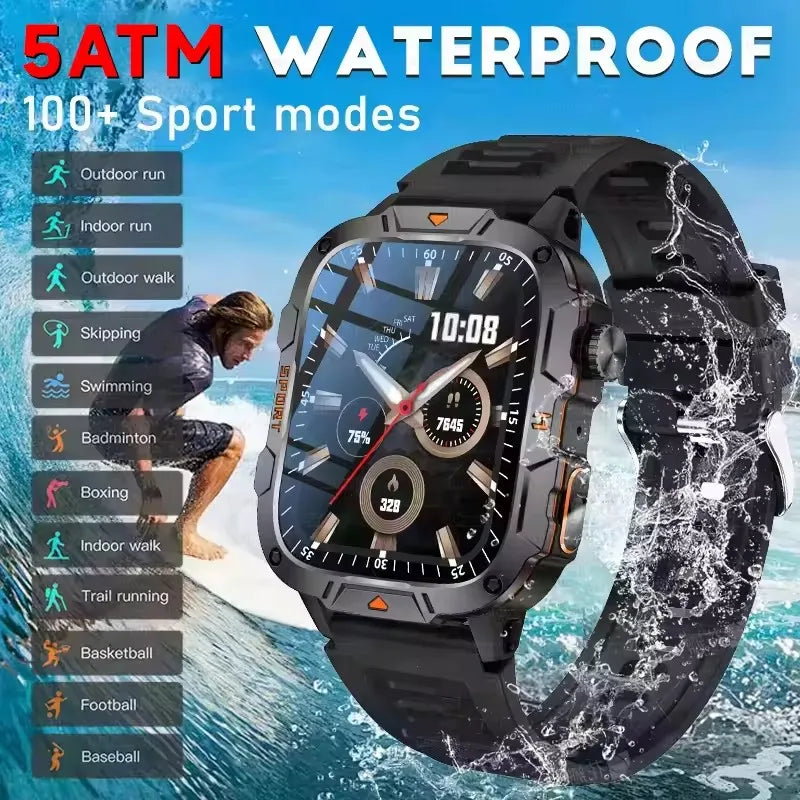 Smartwatch Rugged Military Grade – 1.96 Inch AMOLED Display, 5ATM Waterproof, Bluetooth Call Fitness Tracker, Fall 2025