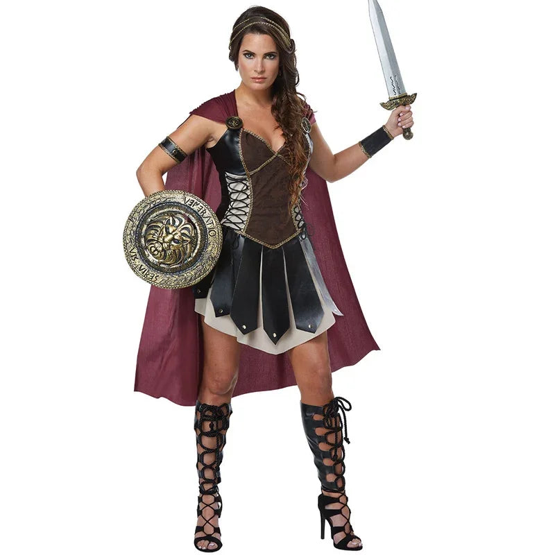Middeleeuws Spartaanse gladiator-krijgerscosplaykostuum, Halloweenkostuum voor vrouwen, Romeinse prinsessenfantasiejurk 2026