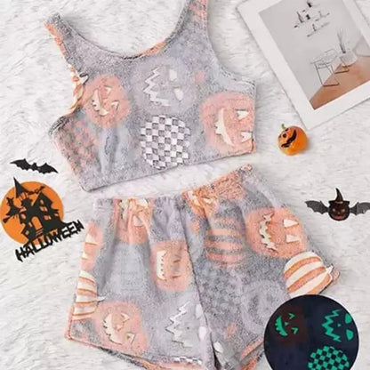 Soft Womens Pajama Set - Sleeveless Crop, Velvet Homewear