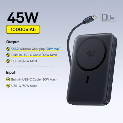 Qi2 Magnetic Power Bank 10000mAh – 15W Wireless & 22.5W USB-C Charging for iPhone & Samsung 2026