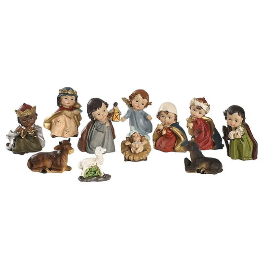 Nativity Set 11-Piece Resin Catholic Figurines Christmas Decor Centerpiece Traditional Manger Scene Gift