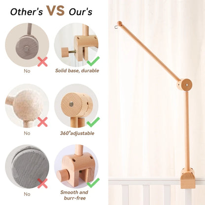 Wooden Baby Mobile Crib Arm Holder Newborn Sensory Toys