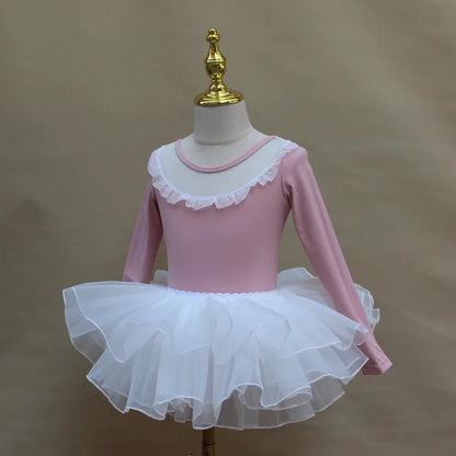 Set body leggero da balletto per ragazze - top con maniche a sbuffo, gonna tutu in tulle, poliestere, per lezione di danza