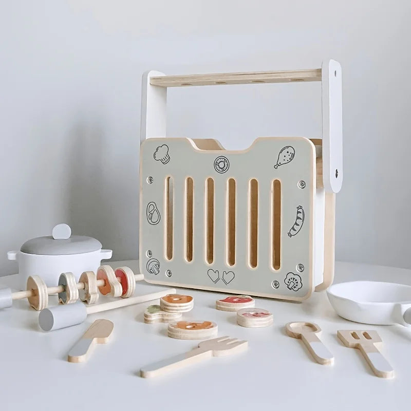 Wooden Toy BBQ Set Pretend Play Cooking Playset Early Learning Montessori Toy Fall 2025 Educational Gift