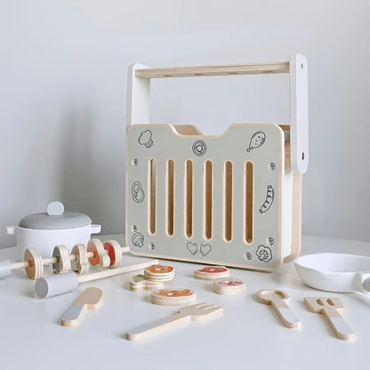 Wooden Toy BBQ Set Pretend Play Cooking Playset Early Learning Montessori Toy Fall 2025 Educational Gift