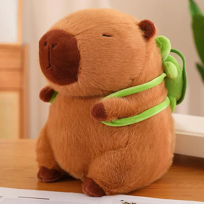 Kawaii Capybara Plush Toy - Fluffy Stuffed Animal with Turtle Bag & Strawberry Cap, Ideal Birthday Gift for Kids & Home Decoration