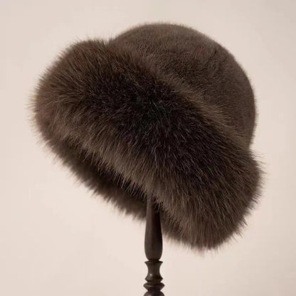 Insulating Women's Faux Fur Winter Hat - Rolled Brim, Plush