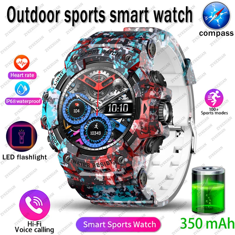 Smart Watch Rugged Outdoor Edition Fall 2025 Bluetooth Calls Waterproof IP68 Compass Flashlight SOS 1.39 Inch Display