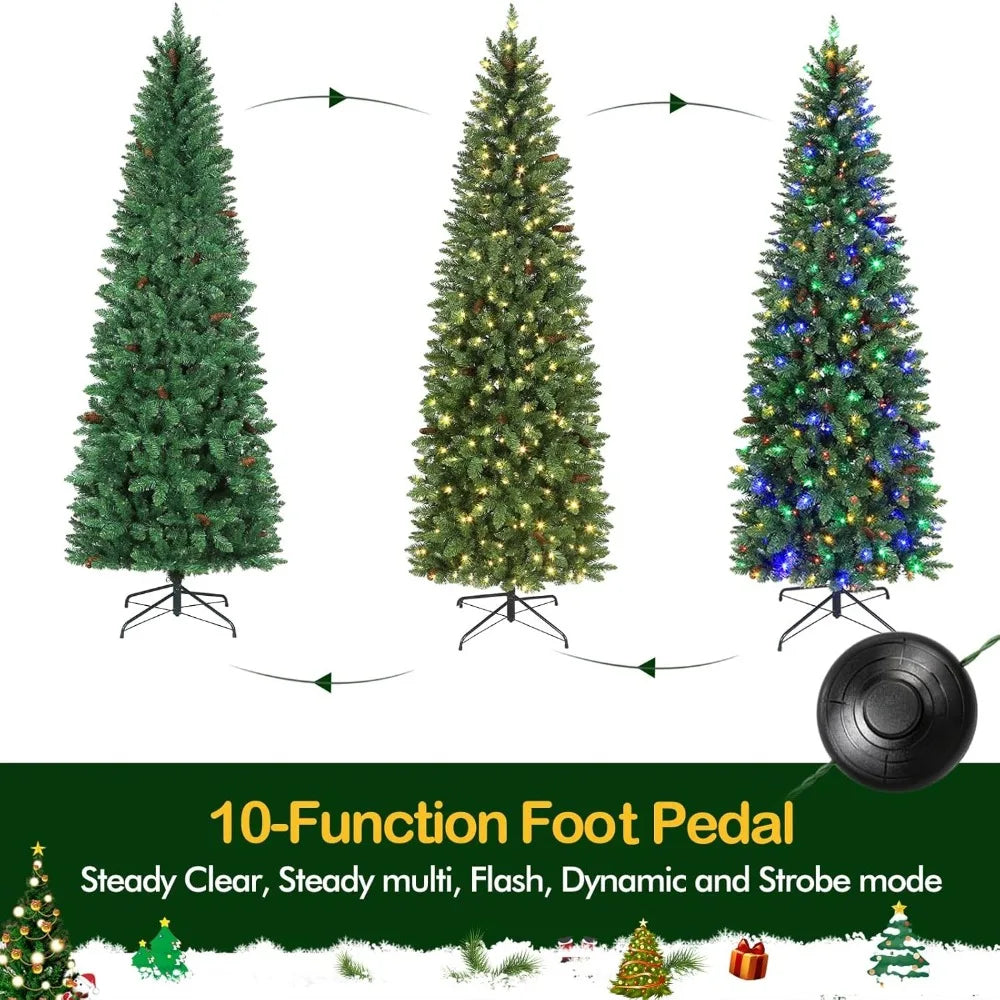 Slim Prelit Christmas Tree with Color Changing LED Lights - 200 Lights, Lush Branch Tips, Metal Stand, Easy Assembly