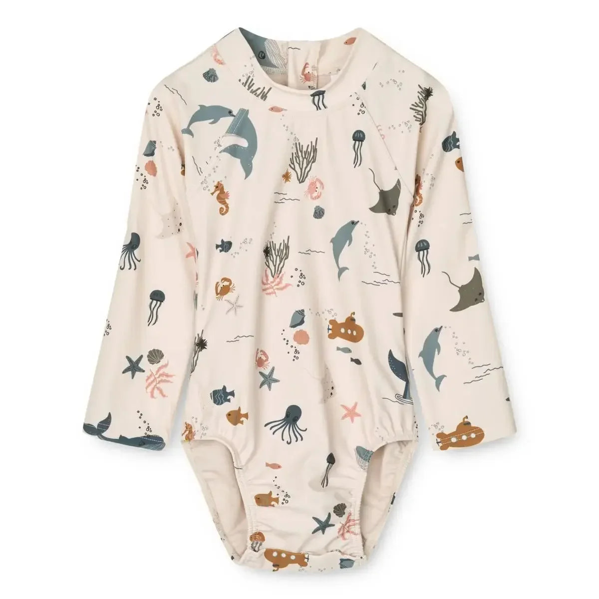 Quick-dry Kids’ Swimwear Set – Rash Guard & Hat, Nylon, Cartoon Seagull Star Print, Beach Holidays