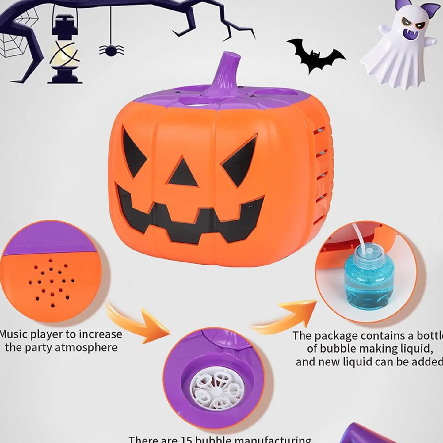 Pumpkin Bubble Machine Halloween 2025 With Lights Sound