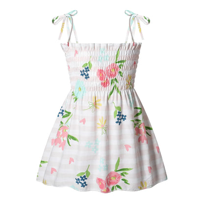 Soft girls' floral sundress - smocked bodice, polyester, for casual beach party