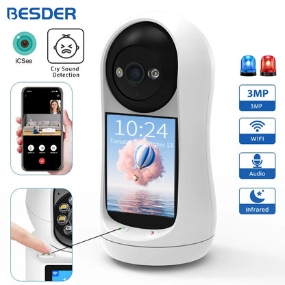 Baby Monitor 3MP PTZ met 2,8 inch IPS-scherm videogesprek babyhuildetectie thuisbeveiliging afstandsbewaking 2025
