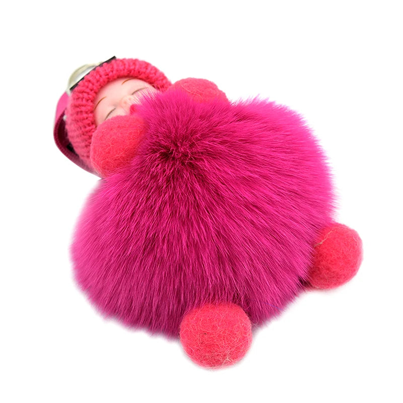 Pompom sovande baby nyckelring plysch väsksmycke söt present