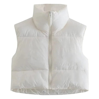 Warm Women’s Puffer Vest - Cropped Boxy, Polyester, Winter