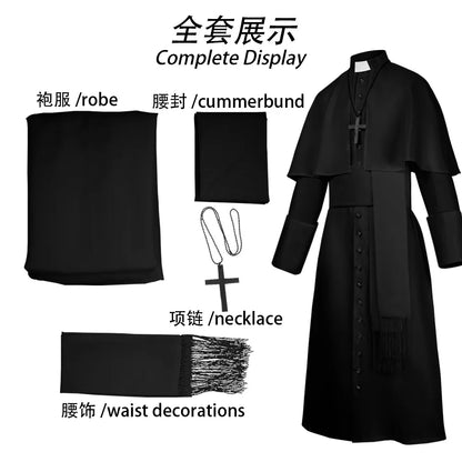 Middeleeuws katholiek priesterkostuum, pauselijke geestelijke, kazuifel-cosplaykostuum voor mannen, Halloween 2026