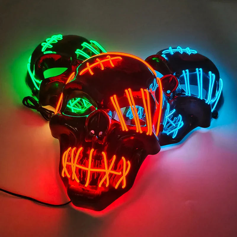 LED Glowing Skull Mask Full Face Halloween 2025 Cosplay