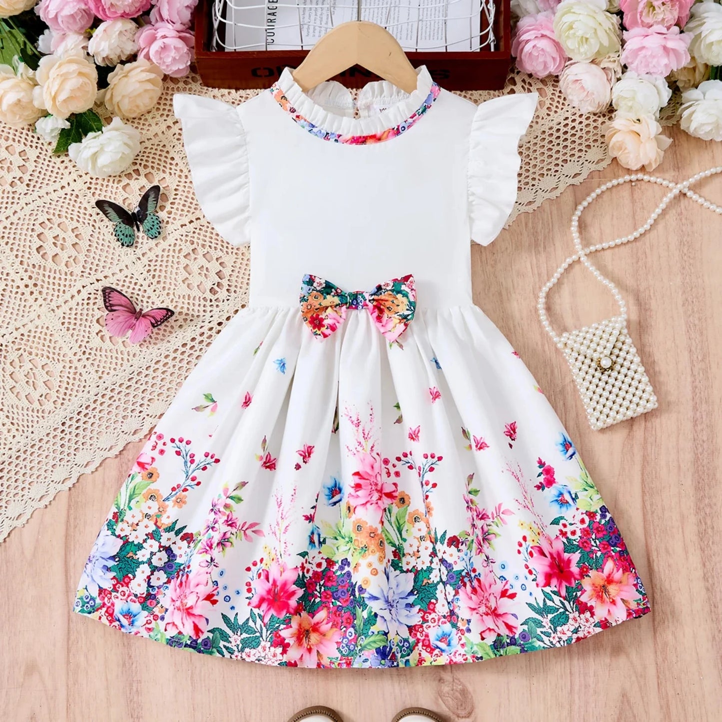 Breathable girls' dress - lace-up sling, sleeveless, flowy, polyester, for summer