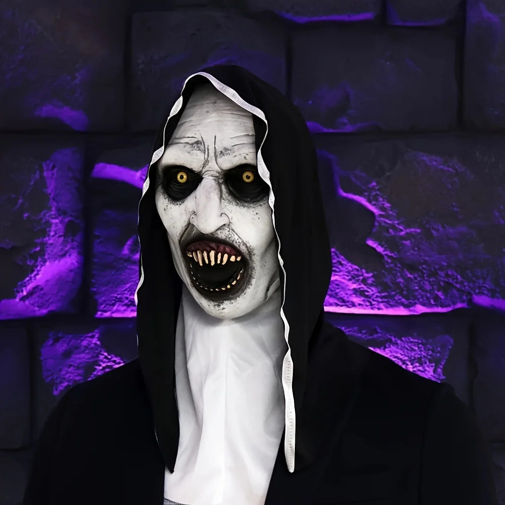 Angstaanjagend siliconen- en latexmasker van een non voor horrorcosplay, realistische details, voor volwassenen, Halloween 2026
