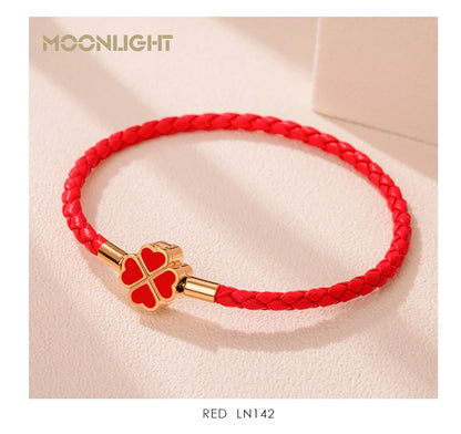 Firekløver flettet lær lykke armbånd gave