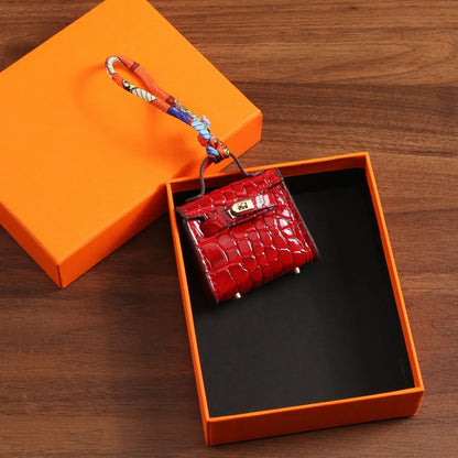 1+1 Free Birkin Inspired Mini Hand Bag - Crocodile Pattern Mini Bag Charm Keychain