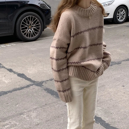 Oversized Cozy Womens Knit Sweater - Chunky Crewneck Winter
