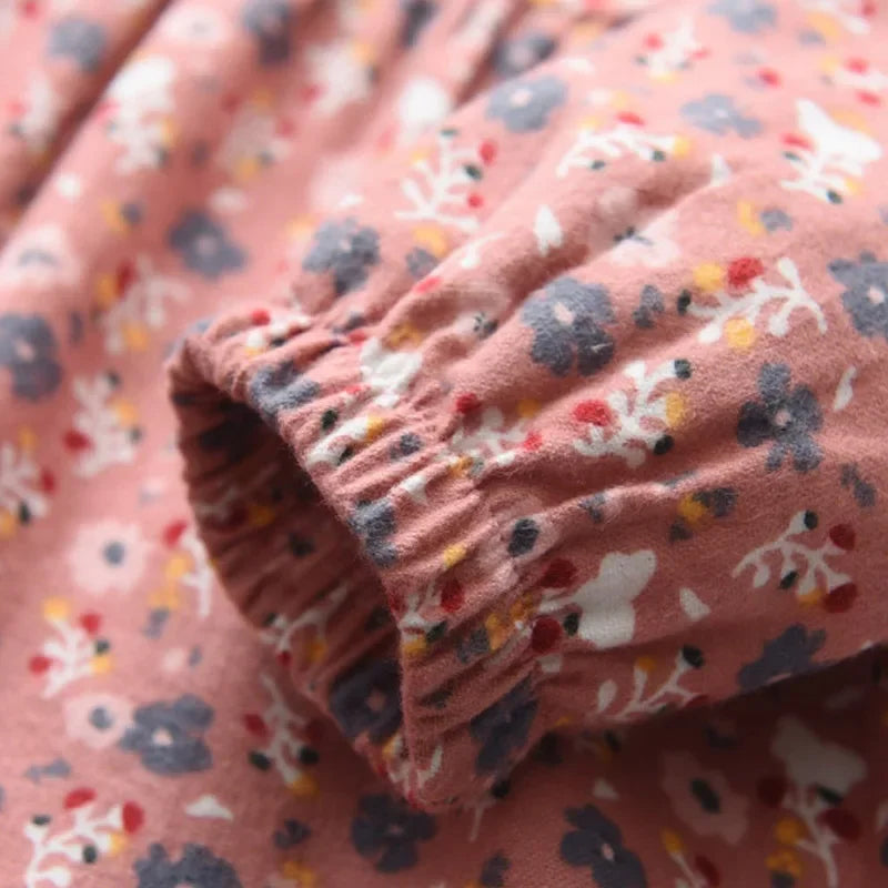 Soft Girls Dress - Long-Sleeve Knee-Length Floral Print, Cotton, For Casual Wear