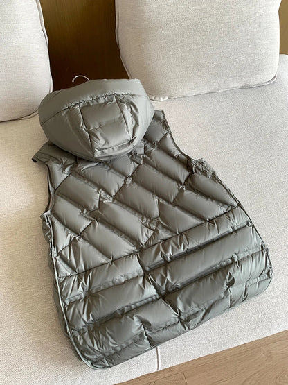 Lightweight Women Hooded Down Vest - Boxy, Down, Autumn