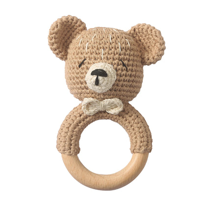 Wooden Crochet Animal Teether Rattle Newborn Sensory Toys
