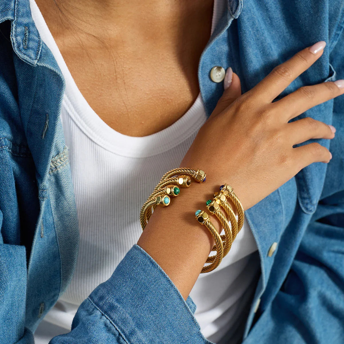 Gold Plated Stainless Steel Stackable Bracelet Set Cuff Jewelry For Elegant Layering Spring 2026 Gift