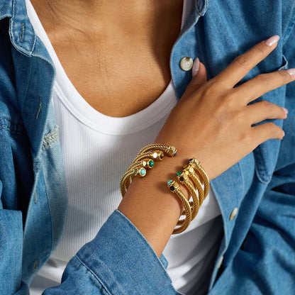Gold Plated Stainless Steel Stackable Bracelet Set Cuff Jewelry For Elegant Layering Spring 2026 Gift