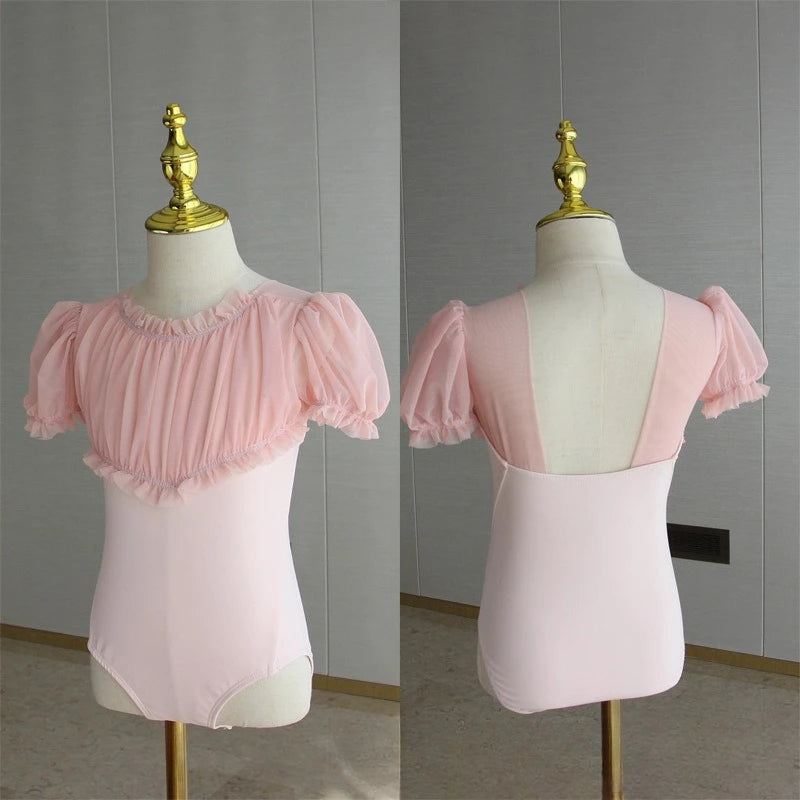Set body leggero da balletto per ragazze - top con maniche a sbuffo, gonna tutu in tulle, poliestere, per lezione di danza