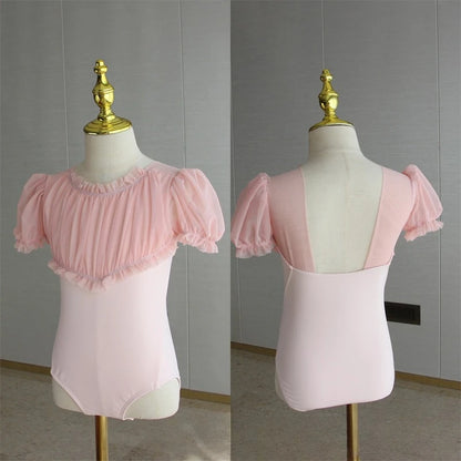 Set body leggero da balletto per ragazze - top con maniche a sbuffo, gonna tutu in tulle, poliestere, per lezione di danza