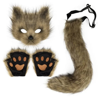 Variant image for Fox Costume Set with Mask, Tail, and Gloves for Halloween and Themed Parties, Soft Fabric and Faux Fur, Orange and White-4