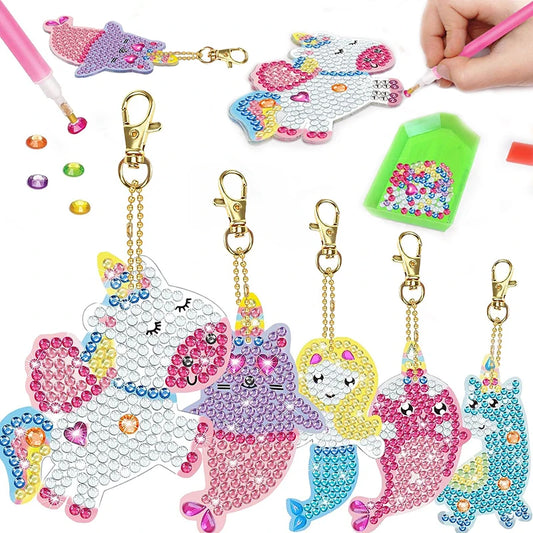 5D Diamond Painting Kit - DIY Unicorn & Mermaid Keychains for Kids, Perfect Arts & Crafts Gift for Ages 8-12, Easter Basket Stuffers