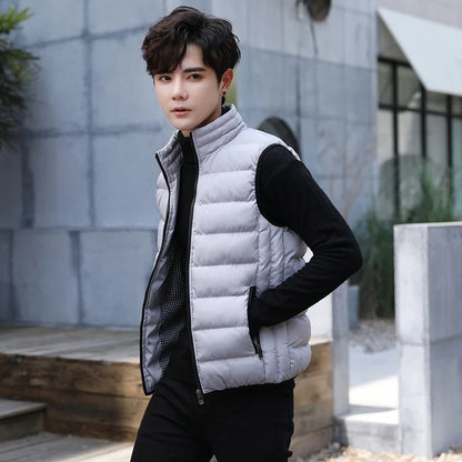 Insulating Men's Puffer Vest - Quilted Cotton Blend, Winter