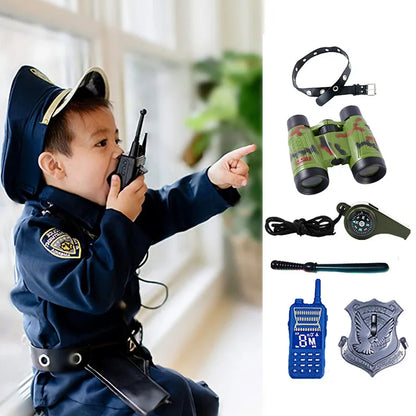 Kids Police Officer Cosplay Costume Accessories Set with Walkie-Talkie Whistle and Handcuffs Halloween 2026