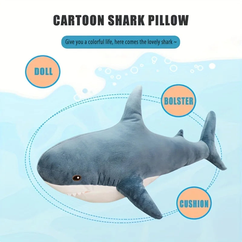 Kawaii Plush Shark Pillow - 58cm (22.8 inch)Cute Stuffed Toy for Kids, Soft Animal Gift for Birthday, Boys & Girls Snuggle Buddy