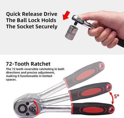 Metric Socket Wrench Set - Home Tools Car Mechanic Kit with Ratchet and Adapters