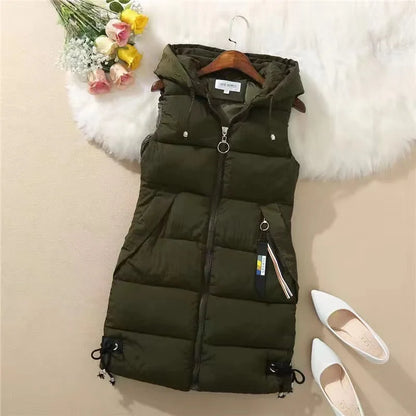 Warm Cozy Women’s Puffer Vest – Long Quilted, Cotton Shell
